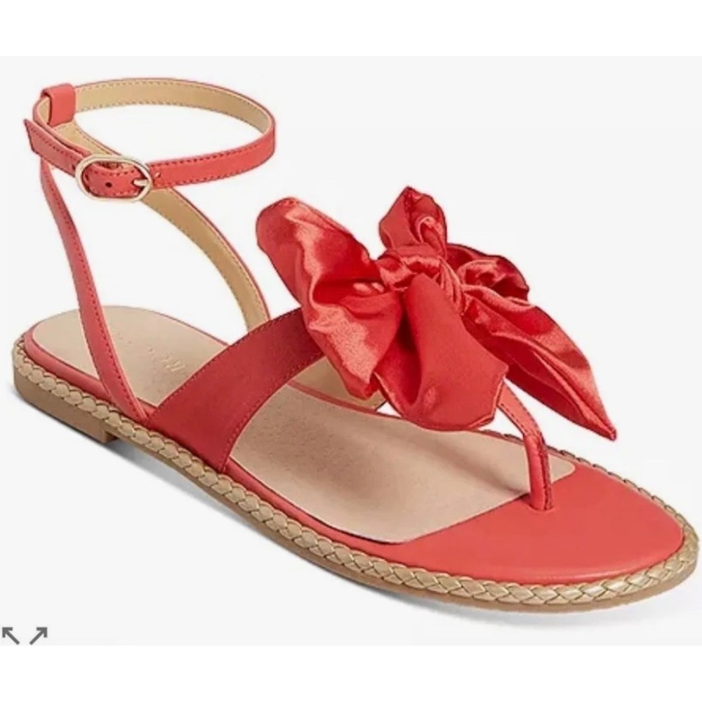 Jack Rogers Womens‎ 8 Heidi Red Satin Bow Ankle Strap Flat Sandals T-Strap NEW